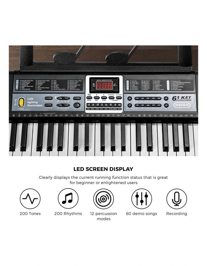 Mazam 61 Keys Electronic Piano Keyboard Lighted Electric Keyboards Holder Stand image 5