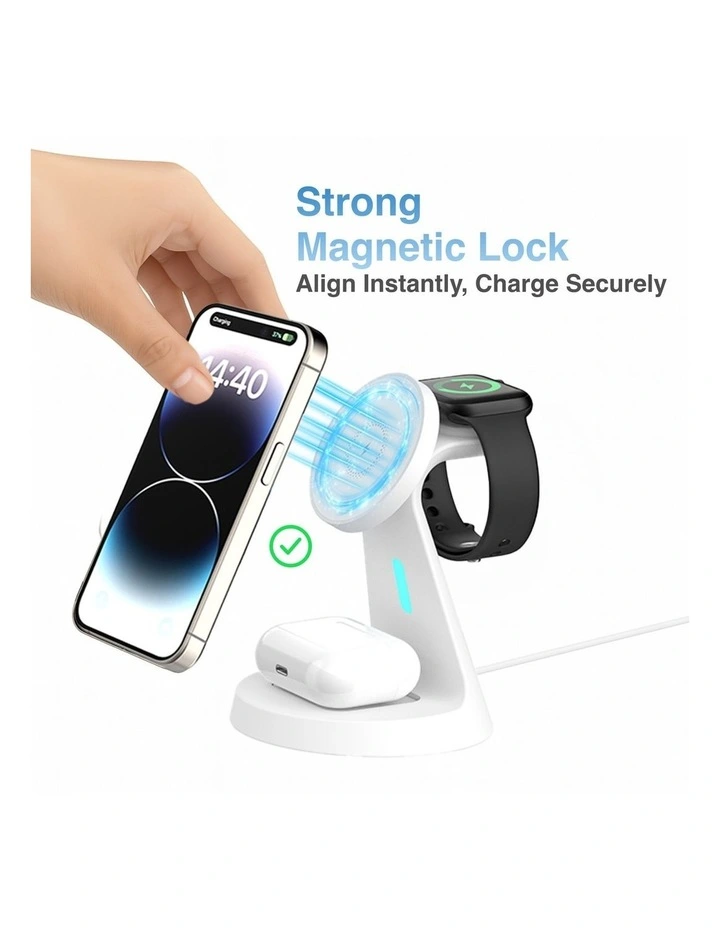 Laser 15W 3 In 1 Magnetic Wireless Charging Stand WC-CS25WH-215 image 3