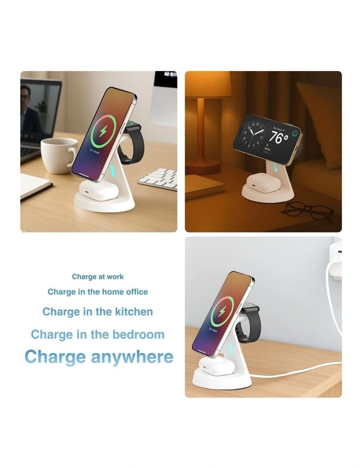 Laser 15W 3 In 1 Magnetic Wireless Charging Stand WC-CS25WH-215 image 4