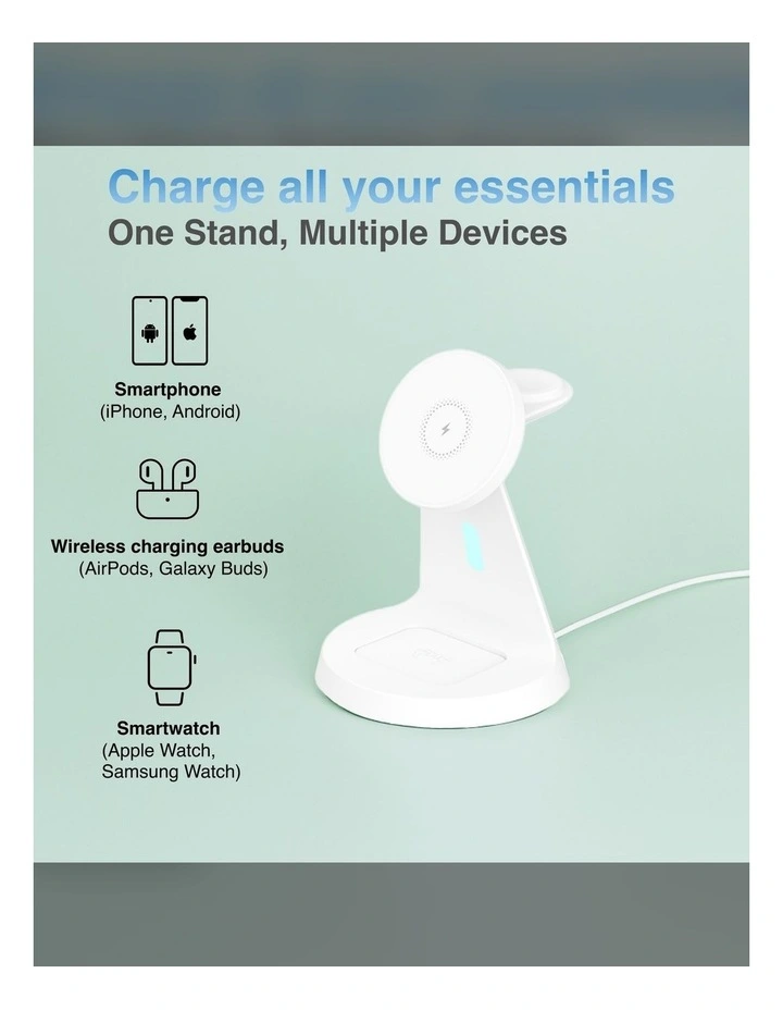 Laser 15W 3 In 1 Magnetic Wireless Charging Stand WC-CS25WH-215 image 5