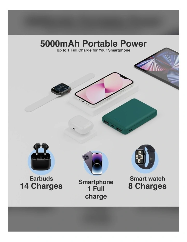Laser 5000mAh Portable Power Bank Dual USB-A PB-5K24GR-308 image 3