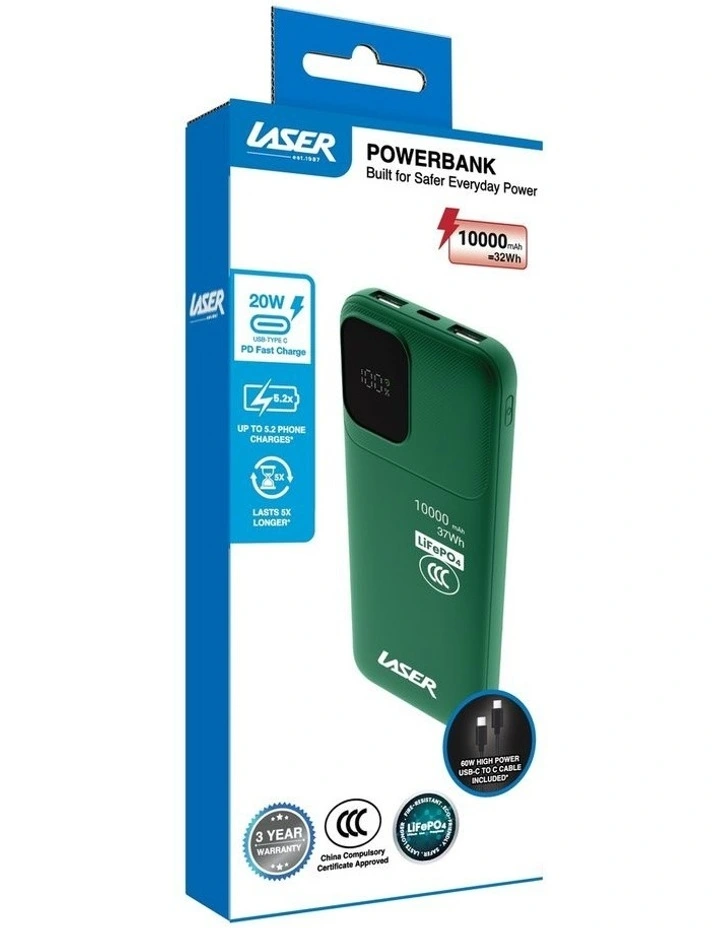 Laser 10000mAh 20W USB-C PD Power Bank PB-LP10GR-094 image 2