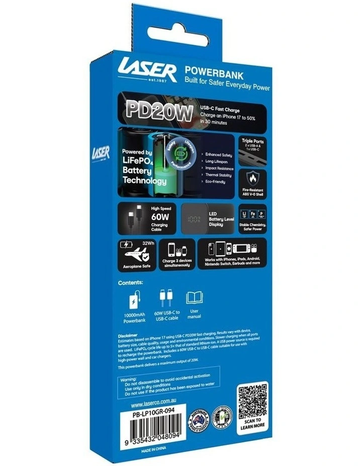 Laser 10000mAh 20W USB-C PD Power Bank PB-LP10GR-094 image 3