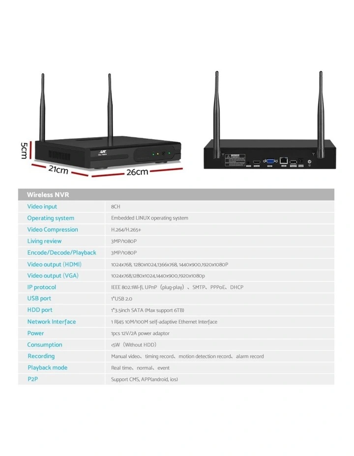 UL-tech Wireless CCTV Security System 8CH NVR 3MP 8 Square Cameras image 6