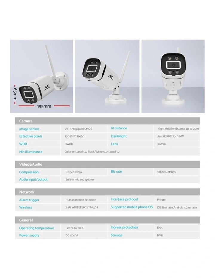 UL-tech Wireless CCTV Security System 8CH NVR 3MP 8 Square Cameras image 7