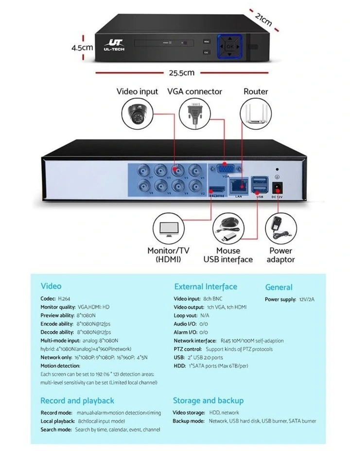 UL-TECH 1080P Security Camera System 8CH DVR with 8 CCTV Dome Cameras image 6