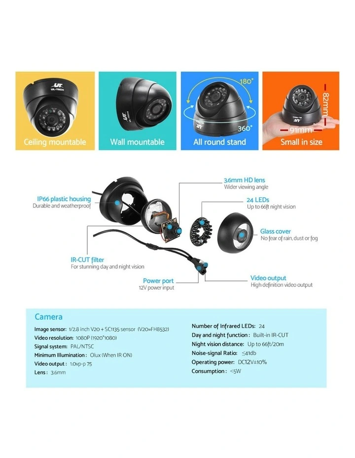 UL-TECH 1080P Security Camera System 8CH DVR with 8 CCTV Dome Cameras image 7