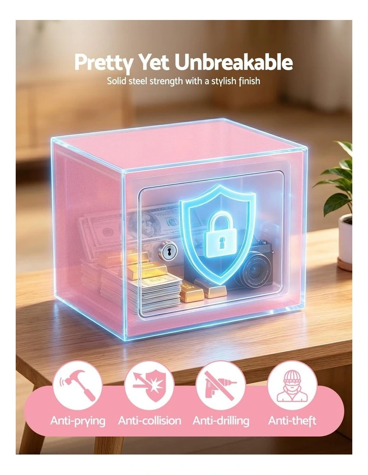 UL-Tech 6.5L Small Safe Box with Key Lock for Cash Mini Home Security Safe Pink image 5