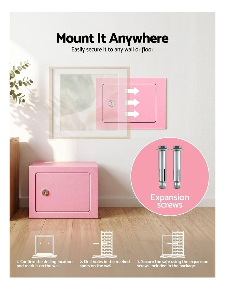 UL-Tech 6.5L Small Safe Box with Key Lock for Cash Mini Home Security Safe Pink image 7