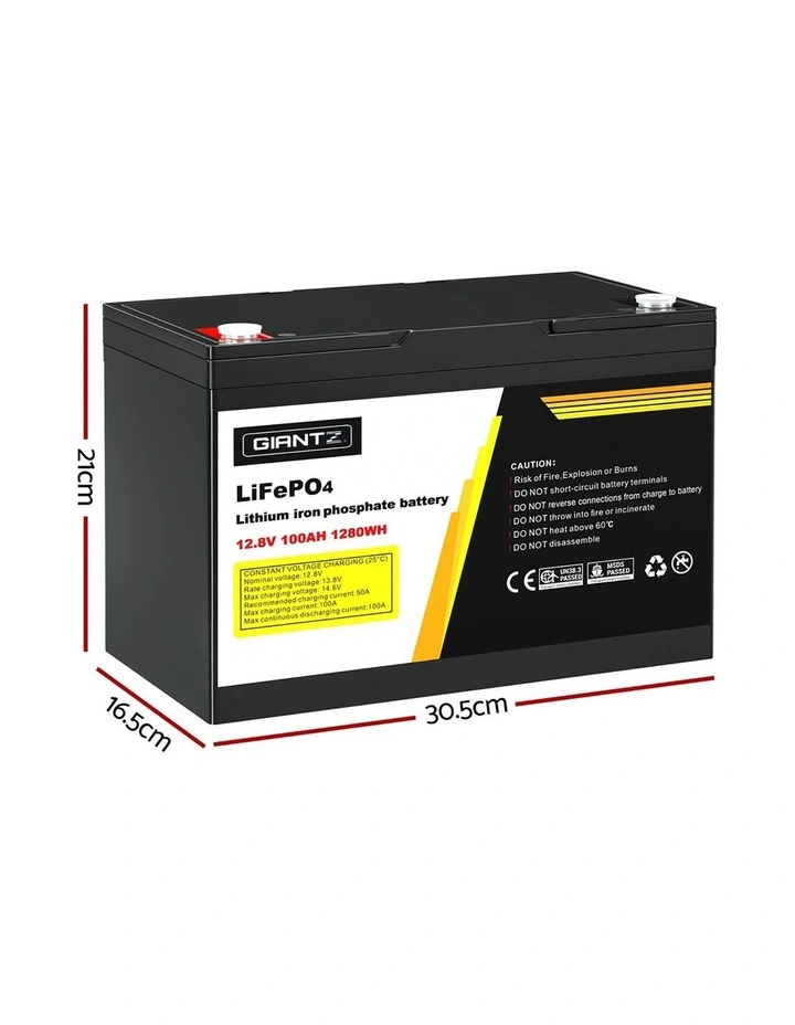 Giantz 12V 100Ah Lithium Battery LiFePO4 Deep Cycle Box Solar Caravan Camping image 4