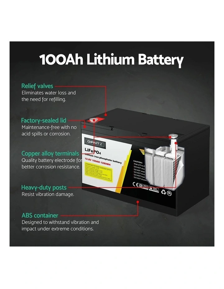 Giantz 12V 100Ah Lithium Battery LiFePO4 Deep Cycle Box Solar Caravan Camping image 5