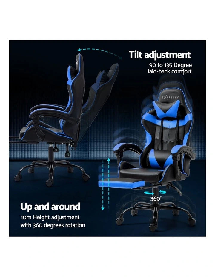 Artiss Gaming Office Chair Recliner Footrest Blue image 5