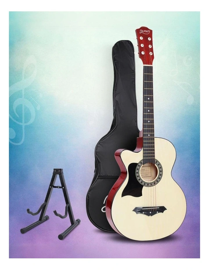 Alpha 38 Inch Acoustic Guitar Wooden Body Steel String w/ Stand Left Handed image 3