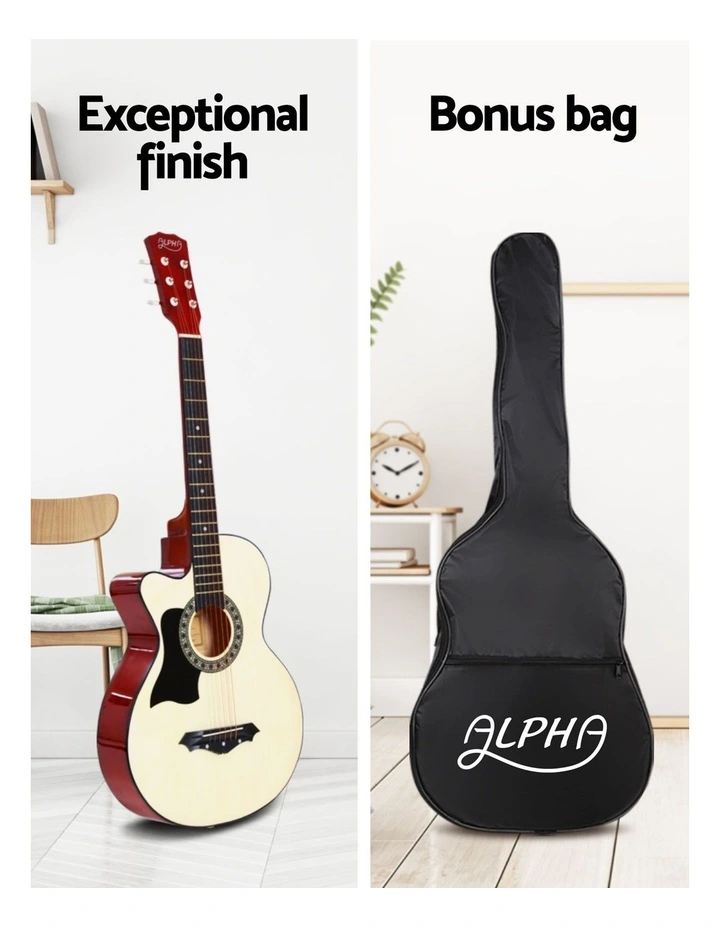 Alpha 38 Inch Acoustic Guitar Wooden Body Steel String w/ Stand Left Handed image 5