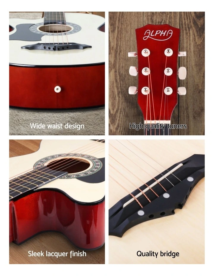 Alpha 38 Inch Acoustic Guitar Wooden Body Steel String w/ Stand Left Handed image 6