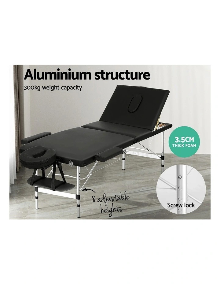 Zenses Massage Table 65cm Portable 3 Fold Aluminium Beauty Bed Black image 5