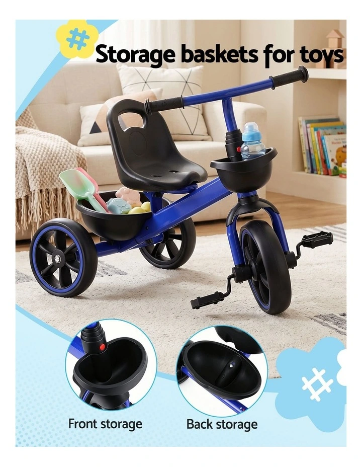 RIGO Tricycle Bike, Kids Bike with 3 wheels, basket Carbon Steel 68cm Blue image 5
