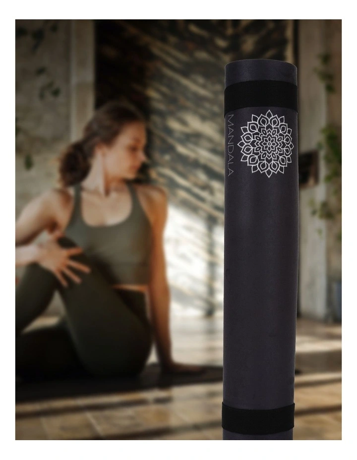 Mandala Yoga Mat Premium Bundle with Strap & Steel Hydration Bottle - Black image 6