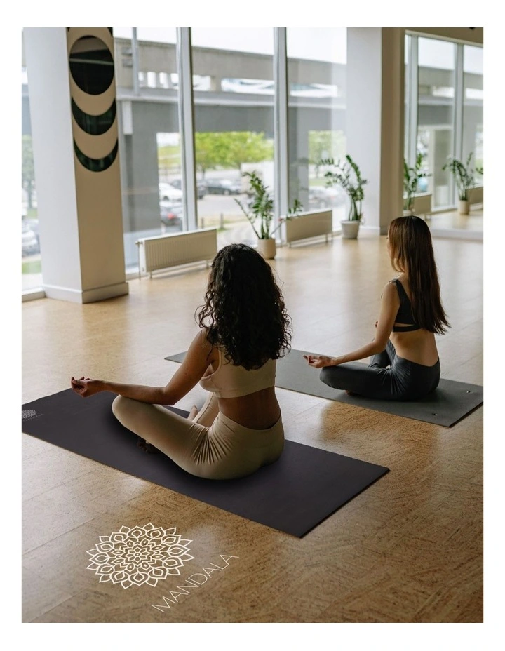 Mandala Yoga Mat Premium Bundle with Strap & Steel Hydration Bottle - Black image 7