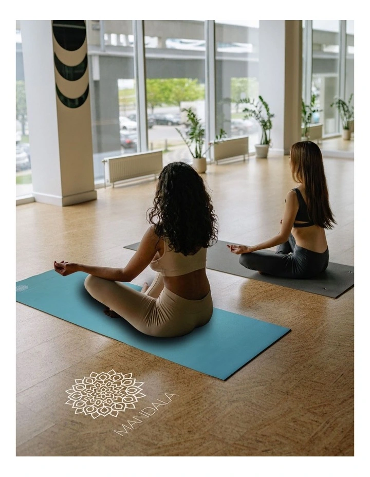 Mandala Yoga Mat Premium Bundle with Strap & Steel Hydration Bottle - Teal image 5