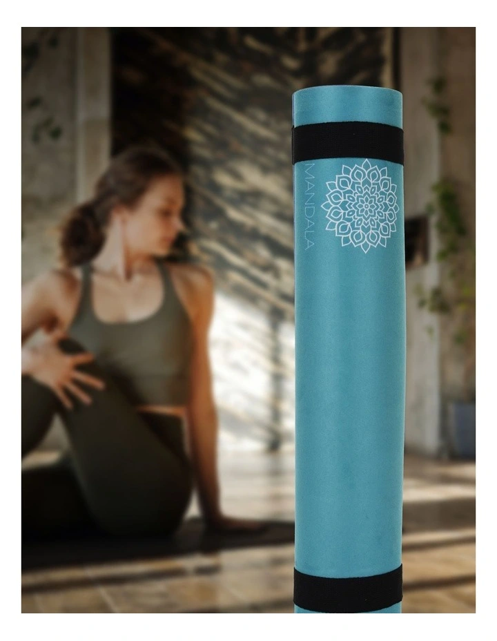 Mandala Yoga Mat Premium Bundle with Strap & Steel Hydration Bottle - Teal image 7