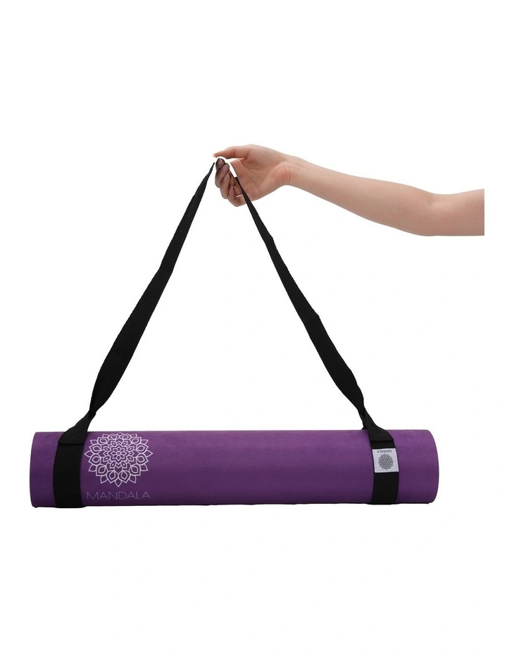 Mandala Yoga Mat Premium Bundle with Strap & Steel Hydration Bottle - Purple image 3