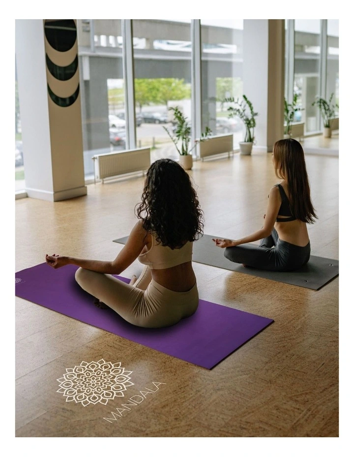 Mandala Yoga Mat Premium Bundle with Strap & Steel Hydration Bottle - Purple image 5