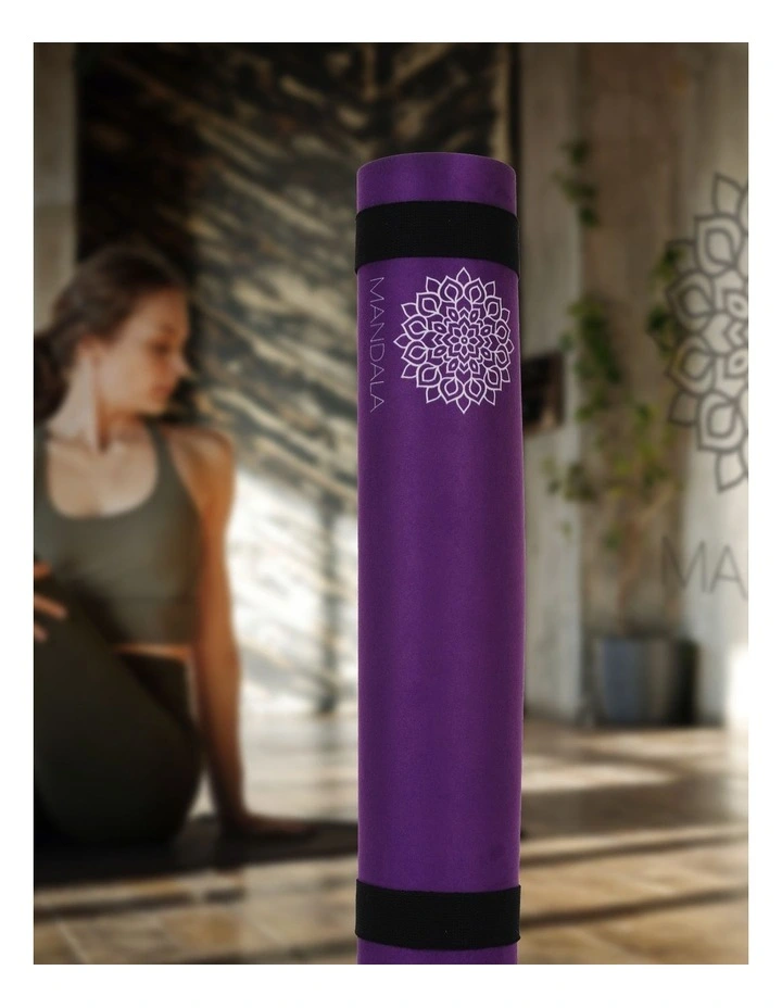 Mandala Yoga Mat Premium Bundle with Strap & Steel Hydration Bottle - Purple image 7