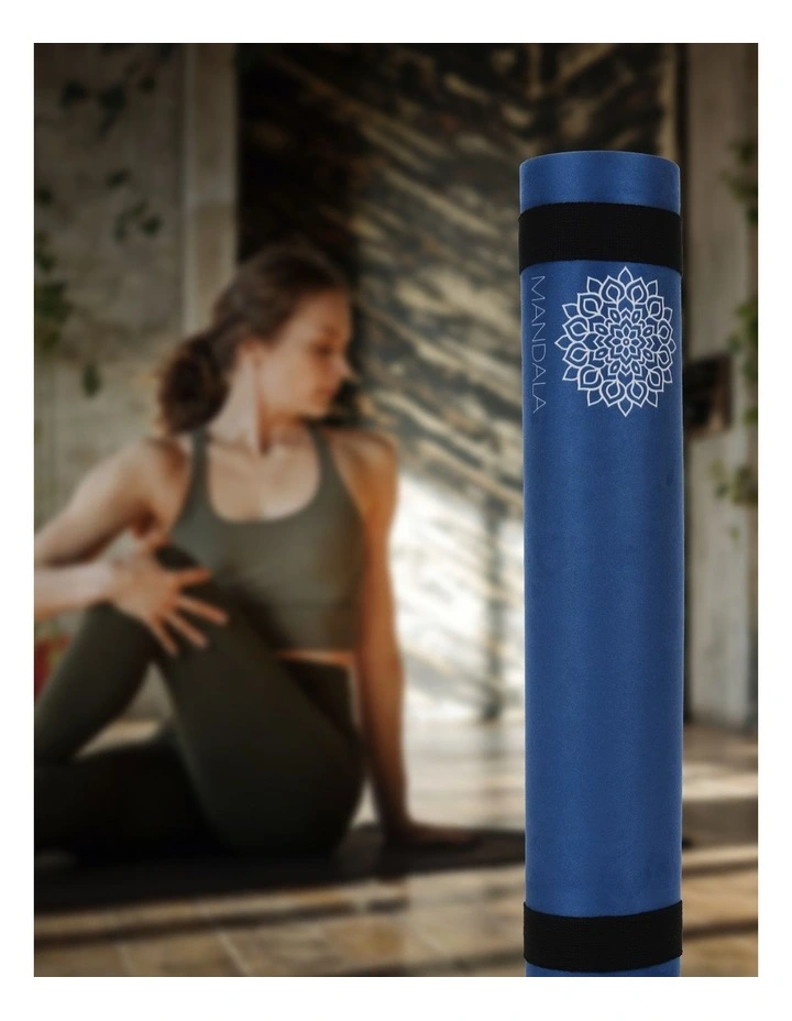 Mandala Yoga Mat Premium Bundle with Strap & Steel Hydration Bottle - Midnight Blue image 7