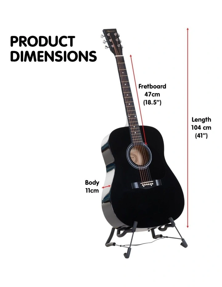 Karrera 41in Acoustic Wooden Guitar with Bag - Black image 5