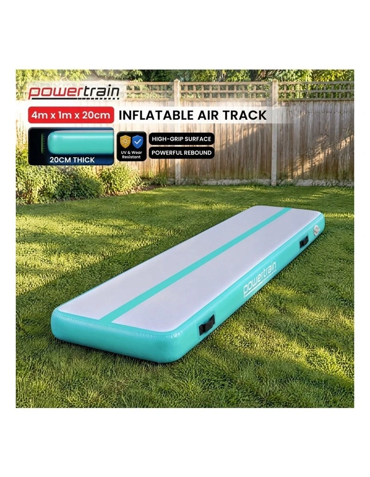 Powertrain Airtrack 20cm Thick 4m x 1m Inflatable Gymnastics Tumbling Mat Air Track - Mint Green image 3