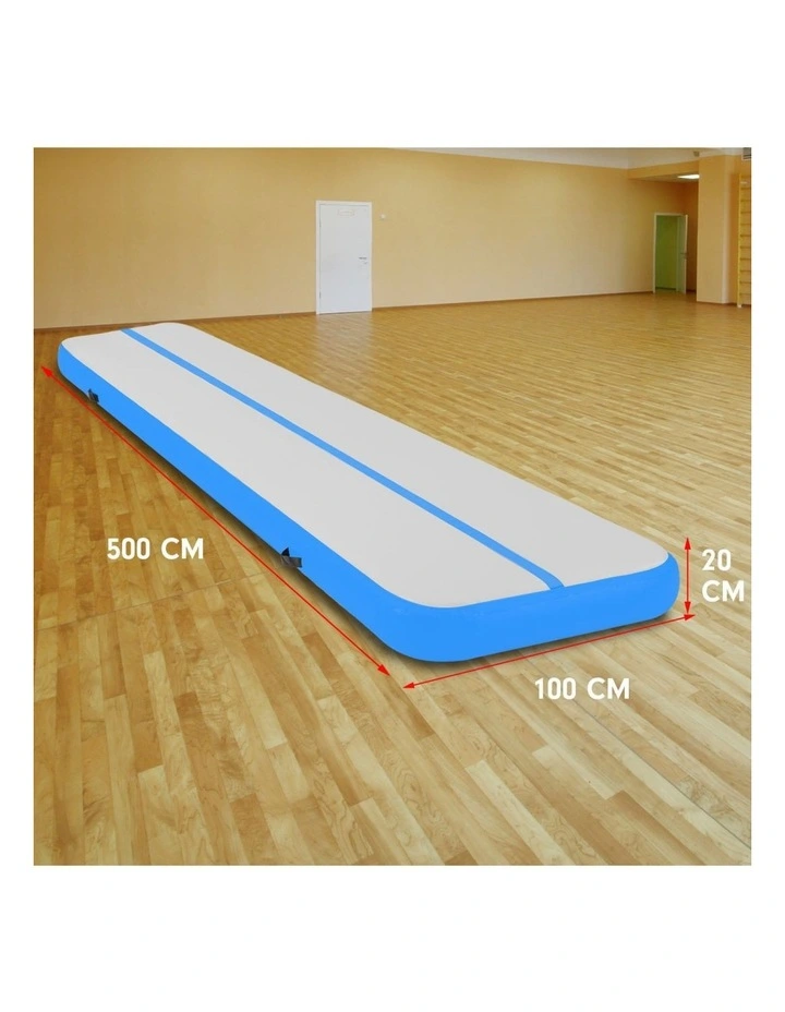 Powertrain Airtrack 20cm Thick 5m x 1m Inflatable Gymnastics Tumbling Mat Air Track - Blue image 2