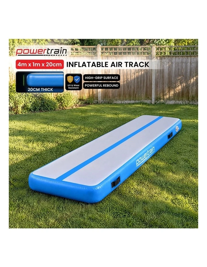 Powertrain Airtrack 20cm Thick 4m x 1m Inflatable Gymnastics Tumbling Mat Air Track - Blue image 3