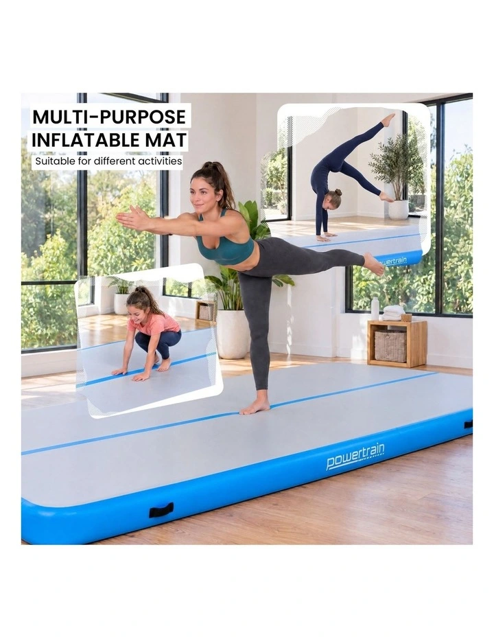 Powertrain Airtrack 20cm Thick 4m x 1m Inflatable Gymnastics Tumbling Mat Air Track - Blue image 7