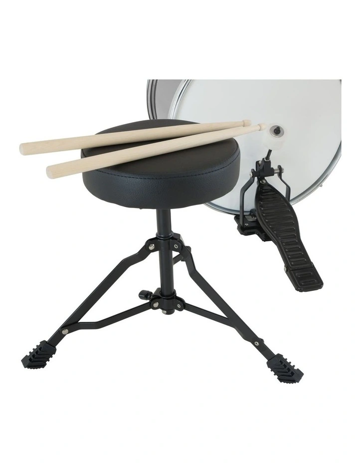 Karrera Mini 4-Piece Children Drum Kit Set Wooden with 2 Toms Bass Pedal Snare Stool Metallic Silver image 3