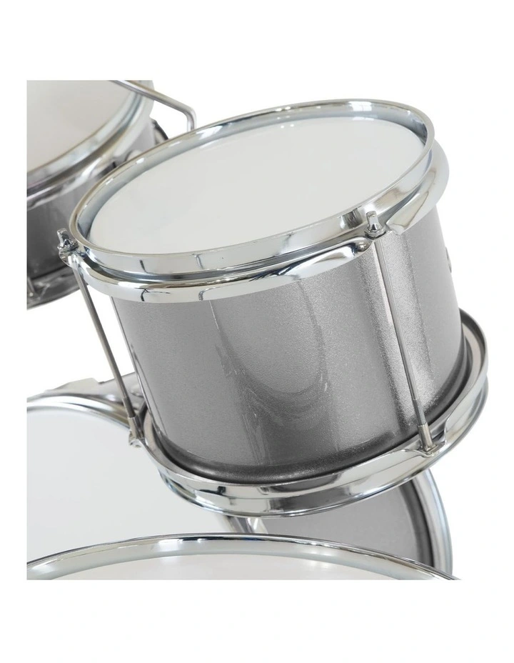 Karrera Mini 4-Piece Children Drum Kit Set Wooden with 2 Toms Bass Pedal Snare Stool Metallic Silver image 4