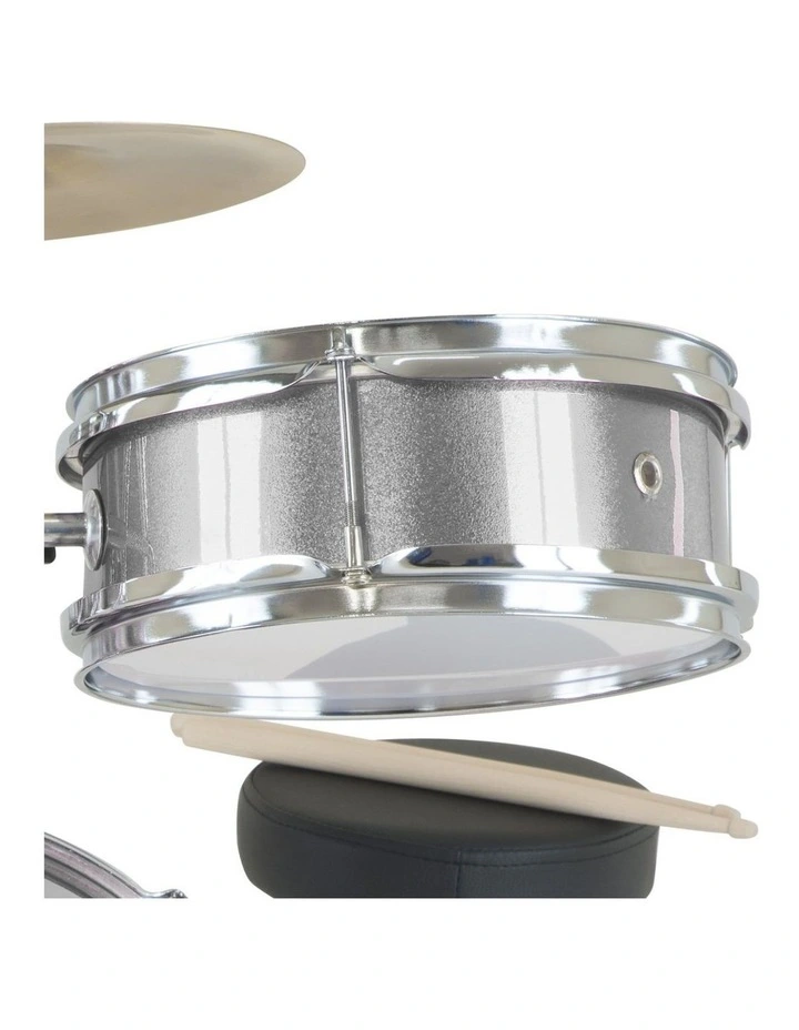 Karrera Mini 4-Piece Children Drum Kit Set Wooden with 2 Toms Bass Pedal Snare Stool Metallic Silver image 5