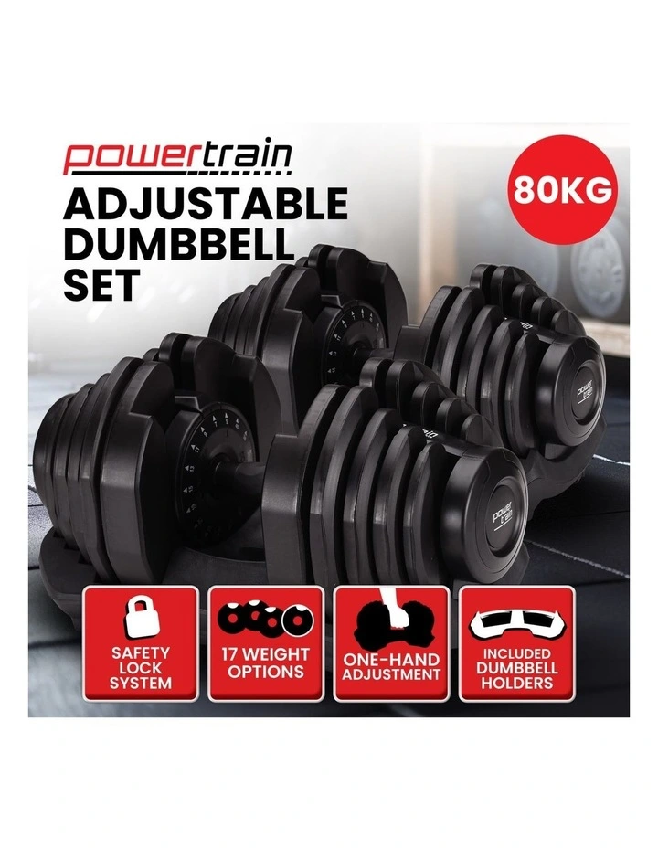 Powertrain 2x 40kg Adjustable Dumbbell Home Gym Exercise Equipment Free Weights image 4