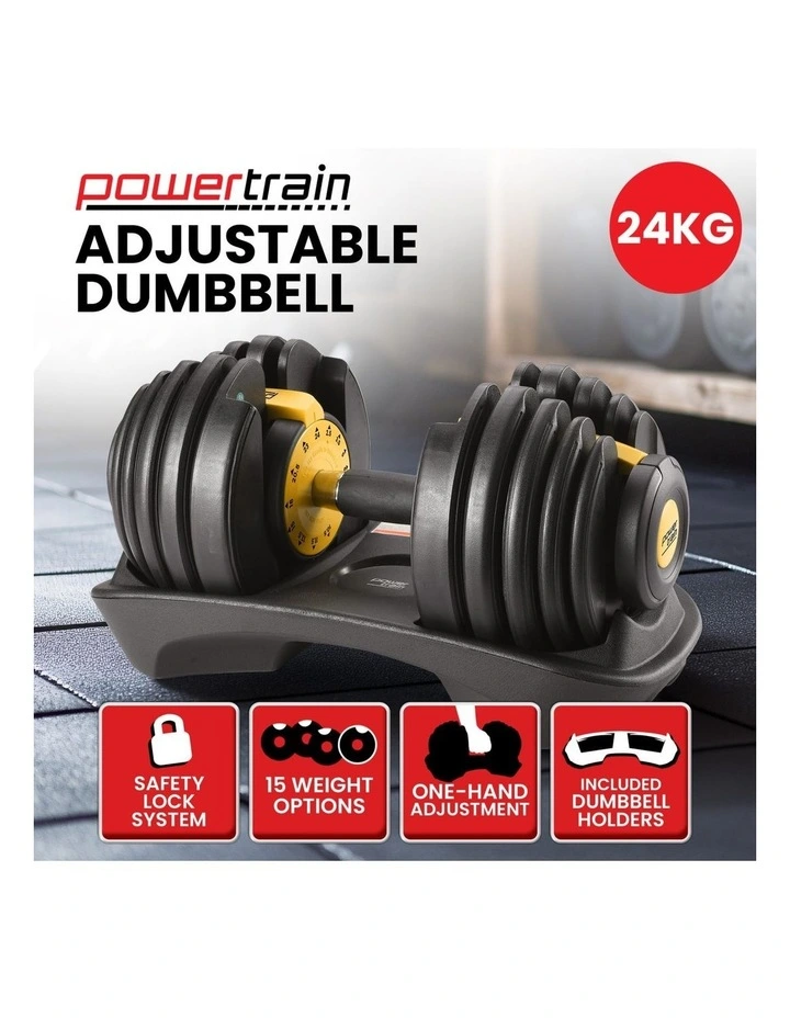Powertrain 24kg Adjustable Dumbbell in Black & Gold image 4