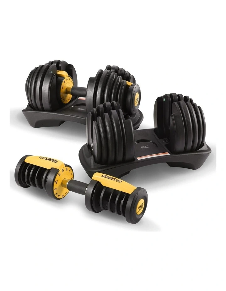 Powertrain 48kg Adjustable Dumbbell Set Home Gym Exercise Equipment Weights Gold image 2