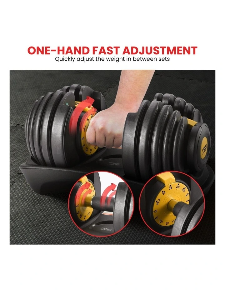 Powertrain 48kg Adjustable Dumbbell Set Home Gym Exercise Equipment Weights Gold image 5