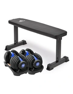 2x Powertrain 24kg Blue Adjustable Dumbbell  w/ 10437 Adidas Bench