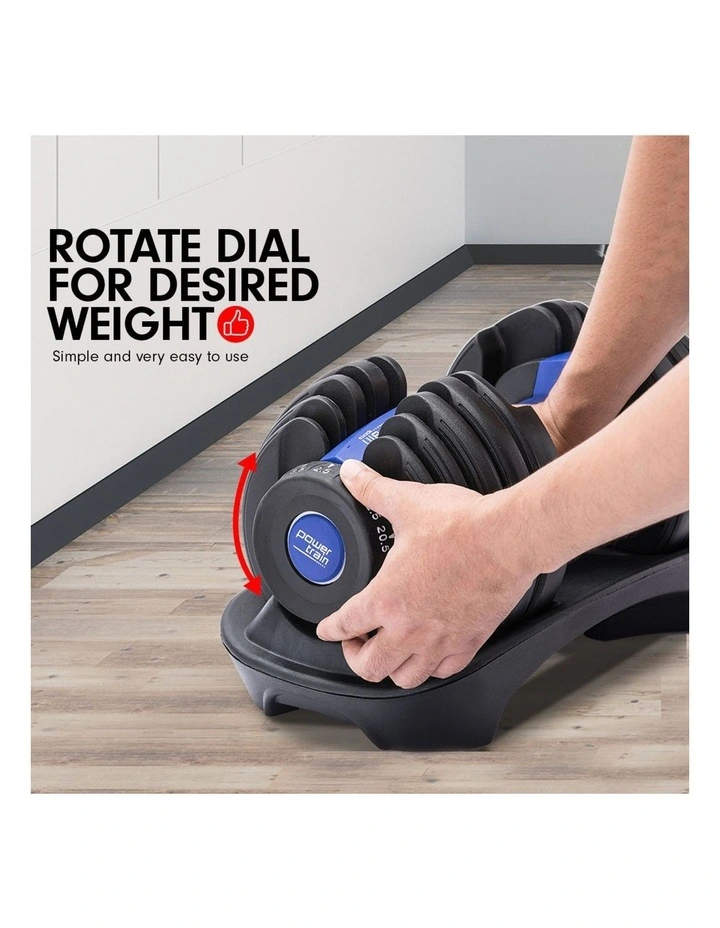 2x Powertrain 24kg Blue Adjustable Dumbbell  w/ 10437 Adidas Bench image 4