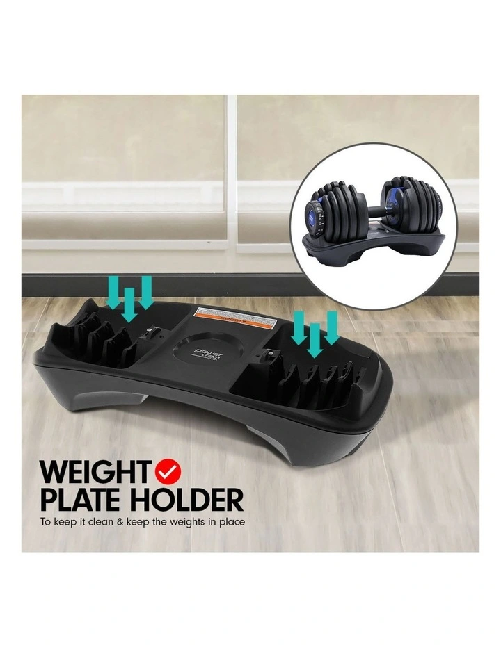 2x Powertrain 24kg Blue Adjustable Dumbbell  w/ 10437 Adidas Bench image 5
