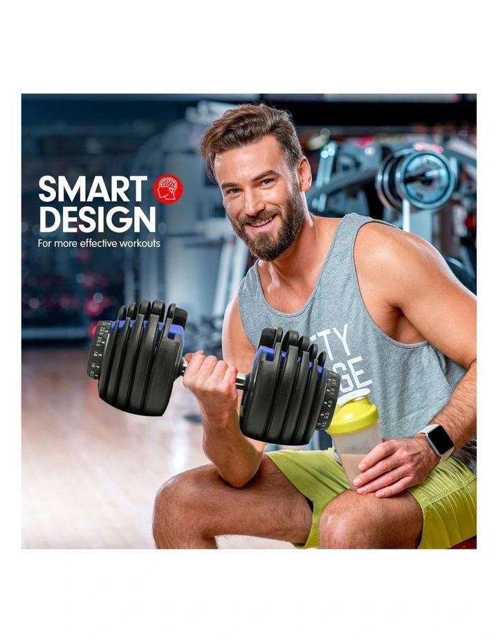 2x Powertrain 24kg Blue Adjustable Dumbbell  w/ 10437 Adidas Bench image 7