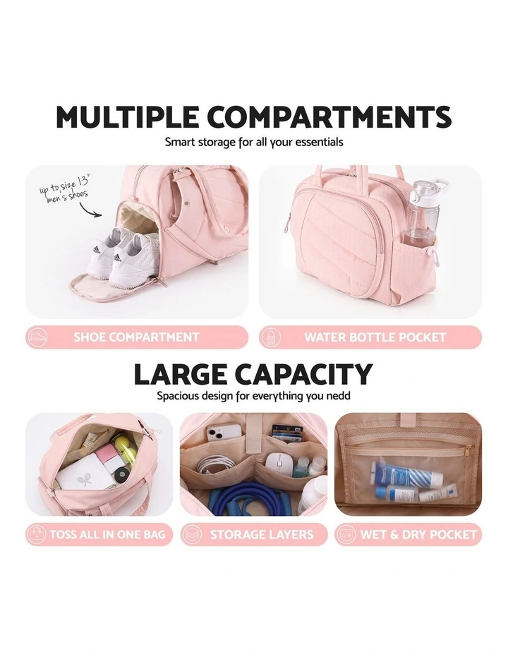 Everfit Tennis Tote Bag Gym Bag Sports Duffle Bags Holds 2 Rackets Pink image 4
