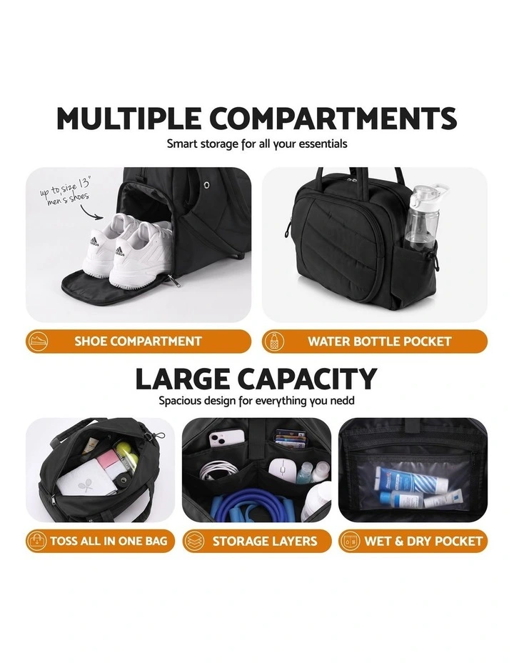 Everfit Tennis Tote Bag Gym Bag Sports Duffle Bags Holds 2 Rackets Black image 4