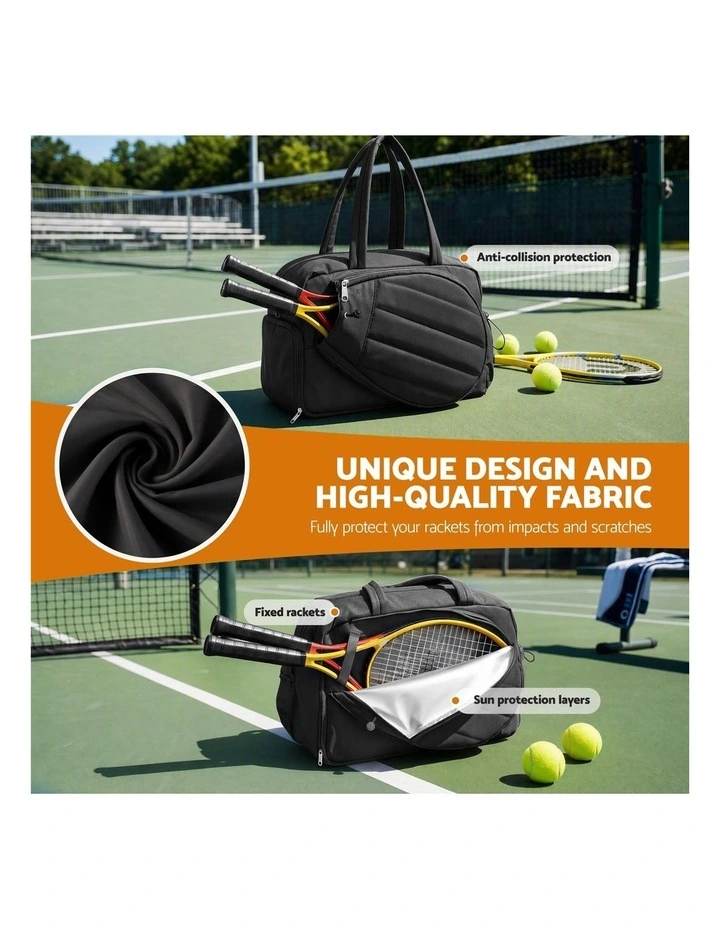 Everfit Tennis Tote Bag Gym Bag Sports Duffle Bags Holds 2 Rackets Black image 5