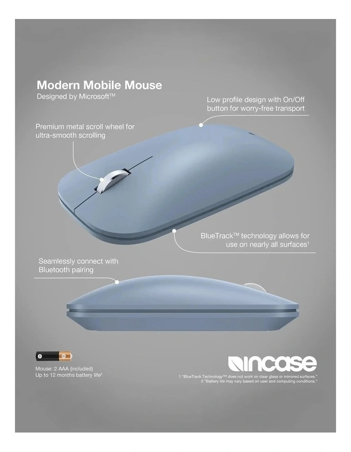 Incase Designed by Microsoft Bluetooth Modern Mobile Mouse - Ice Blue [KTF-00106] image 6