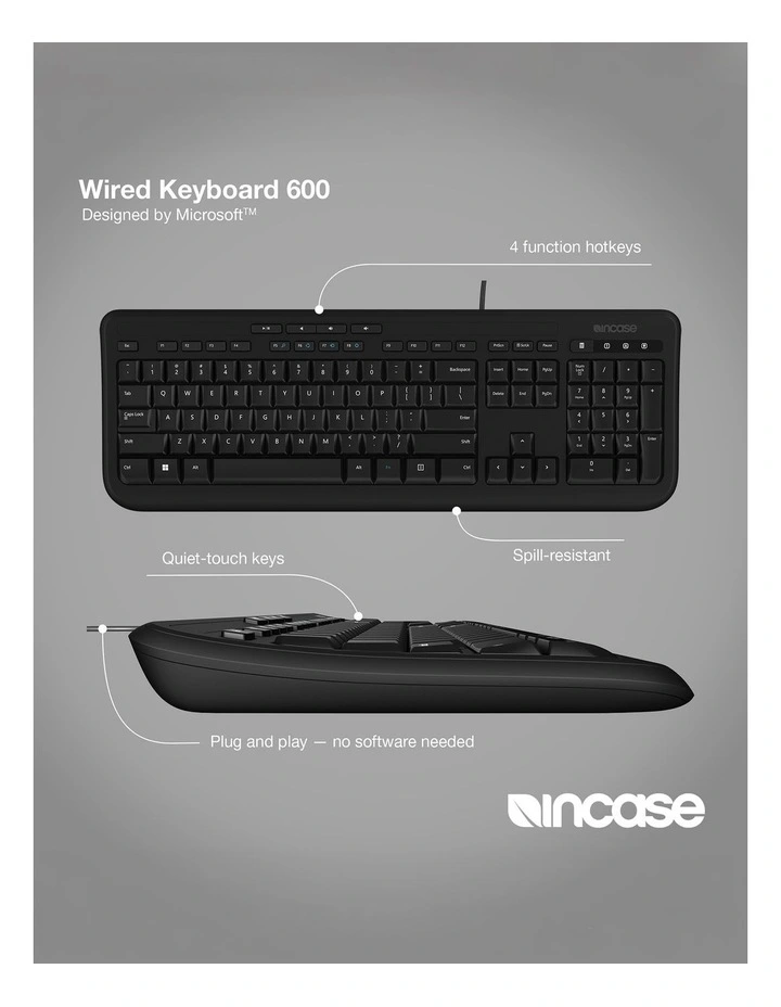 Incase Designed by Microsoft Desktop 600 Wired Keyboard Black [ANB-00025] image 6